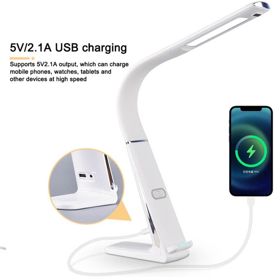 Multifunctional Led Desk Lamp, Eye Protection Desk Lamp 360° Swing Arm with Wireless Charge,USB Charging Port, Dimmable for Home Office