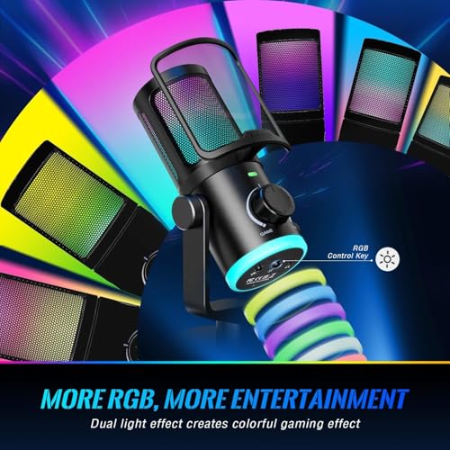 FIFINE AM6 AMPLIGAME RGB Gaming Mikrofon - Oyun/Sohbet Ses Dengesi - USB Yayın ve Kayıt Mikrofonu - Gürültü Önleyici PC Masaüstü Mikrofon - Twitch/Discord/Podcast için - PS4/PS5 Uyumlu