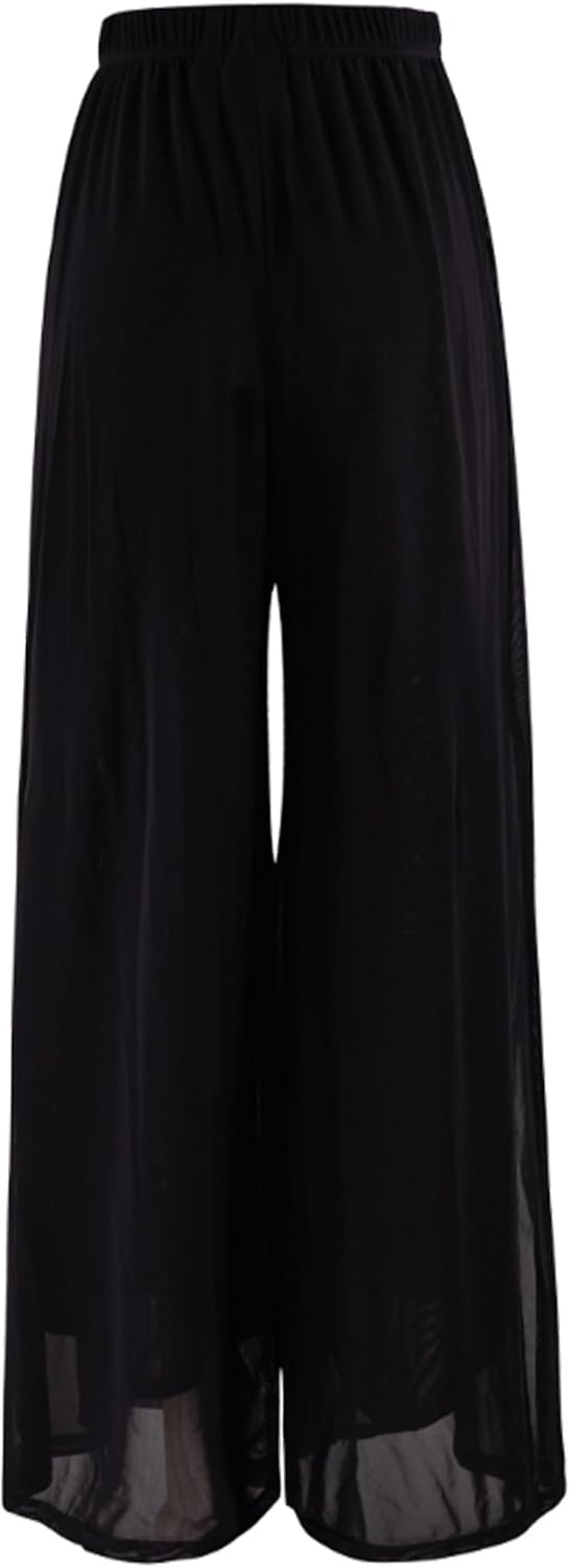 Women Loose 2 Layers Mesh Side Slit Dance Pants - Image 6