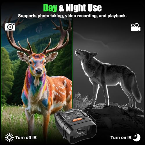GlobalCrown Nachtsichtgerät,Fernglas mit nachtsicht für Erwachsene mit 10x Zoom & 7 Stufen Infrarot nachtsichtgeräte für Fotos und Videos,Nachtsichtfernglas für Jagd,Wildtierbeobachtung und Camping
