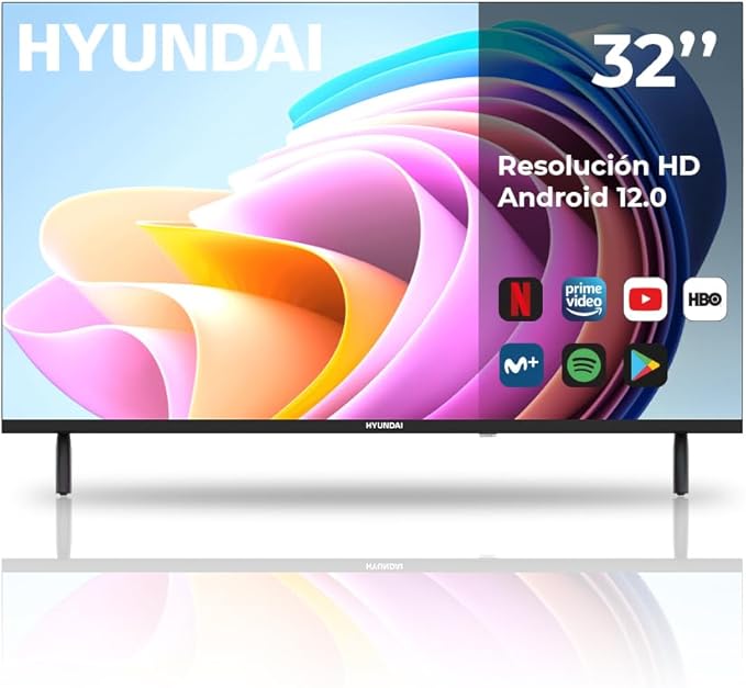 Hyundai Smart TV LED 32 HTV3200A HD DVBT2-S2 E Negro Android 12.0 Mando con Acceso Directo a Apps Conexión Mi