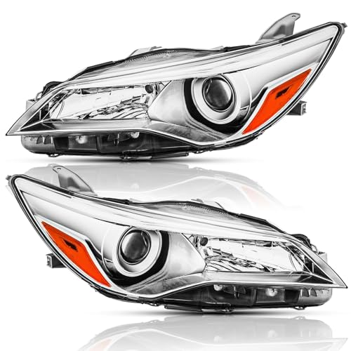 SAFAUTOPARTS Headlights Assembly Pair for 2015 2016 2017 Toyota Camry LE/SE/XLE Head Lamps Replacement Driver and Passenger Side Chrome Housing Amber Reflector