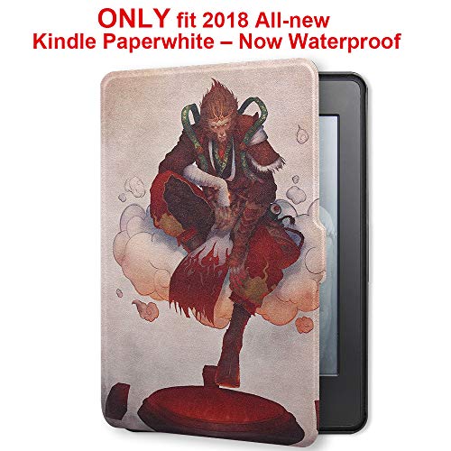 Young me martShell Case for 2018 All-New Kindle Paperwhite with Hand Strap - The Thinnest and Lightest Leather Cover Auto Sleep/Wake for Kindle Paperwhite 10th Generation (Monkey)