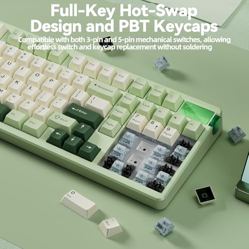 Image of CORBOBO LEOBOG A98-96% Mechanical Keyboard Wireless, Tri-Mode BT5.0 /2.4GHz /USB-C, Creamy Keyboard with Number Pad, Gasket Structure Hot Swappable, RGB Backlit Green Gaming Keyboards with Knob for PC