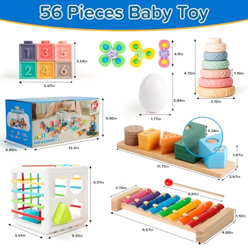 Somastung 7‑in‑1 Montessori Baby Toys for 6‑12 Months & 1+ Years, Infant Sensory Teething & Stacking Blocks | Wooden Shape Sorter, Xylophone Musical Toy, Birthday Gift for Toddlers 1‑3 - Image 8