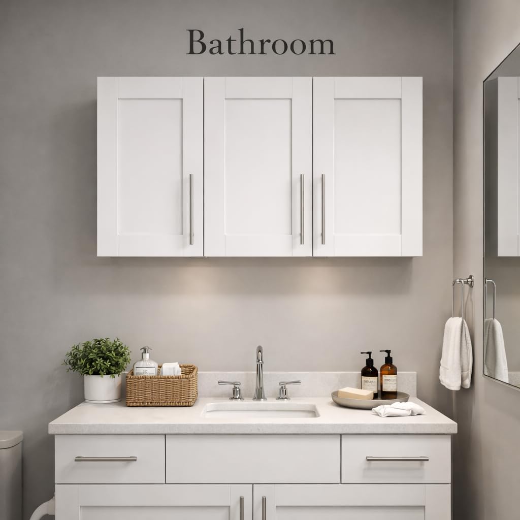 Laundry Room Cabinets Deep Kitchen Cabinet Wall Mounted Storage Cabinet 35.4" W White Shaker Wall Cabinet with Adjustable Shelf, Bathroom Wall Cabinet