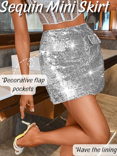 Kaei&Shi Sparkly Sequin Mini Skirt,High Waisted Glitter Holiday Skirts,Disco Concert Outfit for Women2