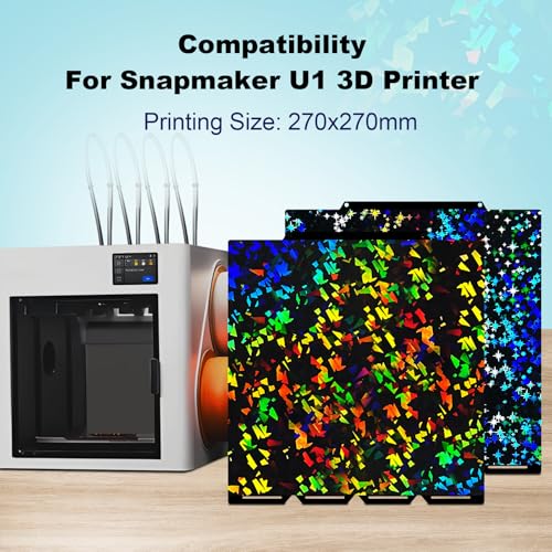 IdeaFormer Holographic U1 Druckplatte für Snapmaker 276x293mm, Rainbow Confetti PEF+Galaxy PEY U1 Build Plate Spring Steel Druckbett für Snapmaker U1 3D Drucker Plattformen