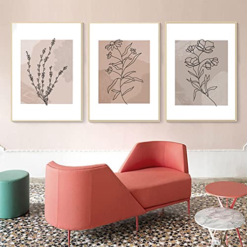Impression floral mur art plante ligne abstrait triptyque affiche botanique 50x70