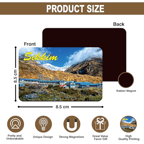 Image of Elegant Fridge Magnet with Themes |Rectangular Size Refrigerator Magnet with Magnetic Rubber Back | Pack of 1, 8.6cm X 5.4cm (Sikkim - Design 2)