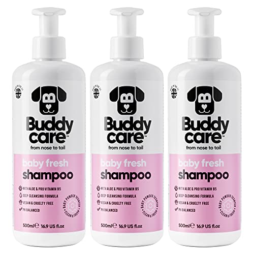 Baby Fresh Dog Shampoo von Buddycare - für müffelige Hunde ab 8 Wochen - Baby-Puder-duftendes Welpen-Shampoo mit Aloe Vera und Provitamin B5 (500ml x3)