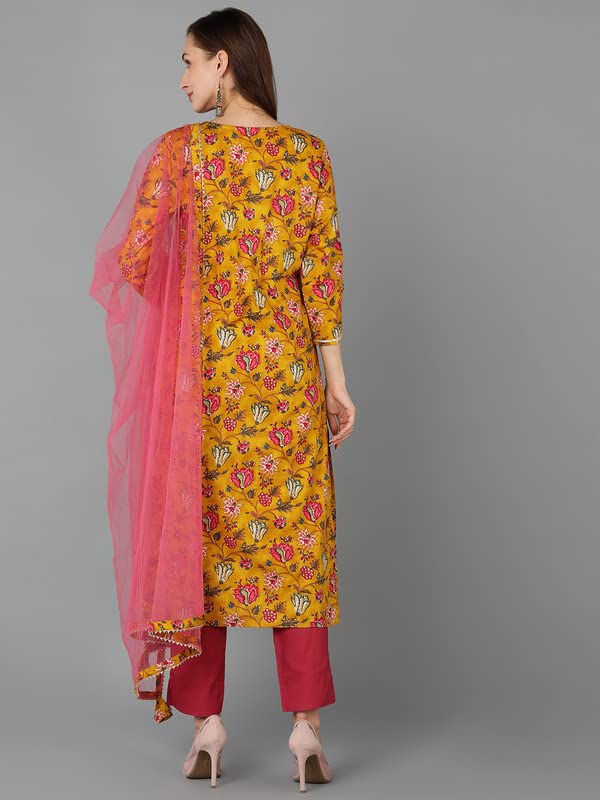 Image of Vaamsi Women's Rayon Blend Printed Floral Kurta Trouser with Dupatta Set