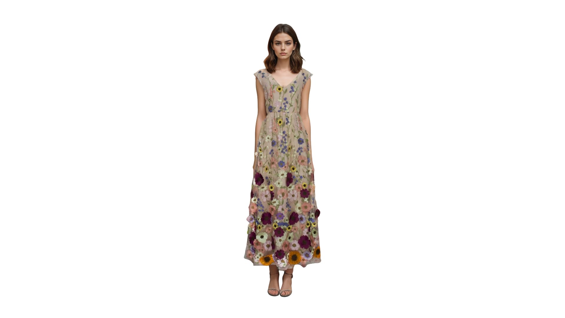 CHIC STAR Abito lungo da donna con applicazioni floreali 3D