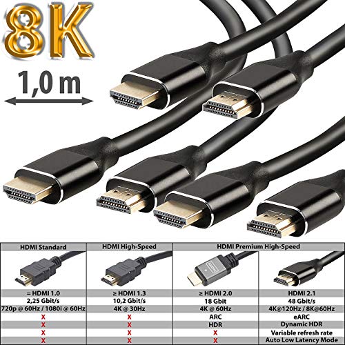 auvisio 8K-HDMI-Anschlusskabel: 3er-Set High-Speed-HDMI-2.1-Kabel, 8K, 3D, HDR, eARC, 48 Gbit/s, 1 m (Internetkabel f&uuml;r Fernseher, Monitorkabel)