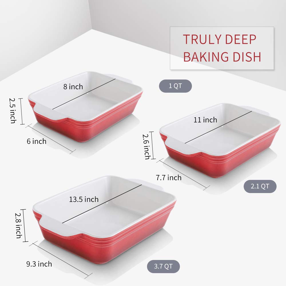 KOOV Set 3 Teglie Da Forno In Ceramica Rettangolari Per Lasagne - 30x20 Cm, Bianco Puro - 2