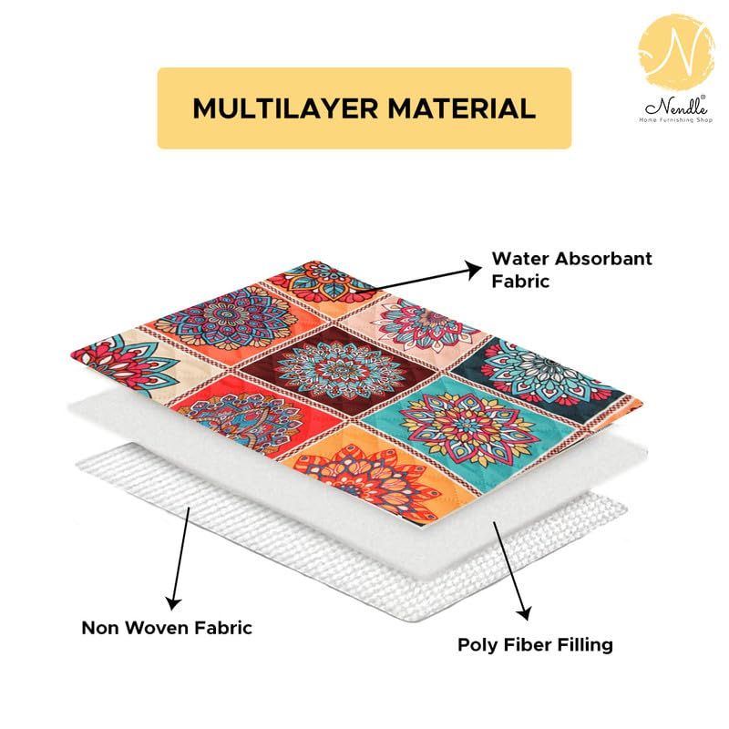 Image of Nendle Printed Holland Velvet Cushion Covers Set of 5, 16 x 16 Inches (40 x 40 cm), Decorative Sofa Cushion Cover with Zipper Closure, Floral Geometric Abstract Bohemian Designs, Multicolor