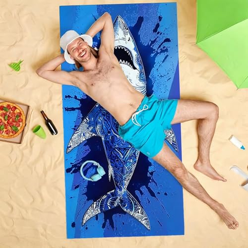 Drap de plage bleu anti-sable portable et léger 100x200