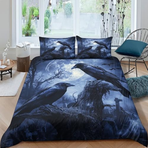 Parure de lit corbeaux 3D microfibre 140x200cm avec housse et taies - 2