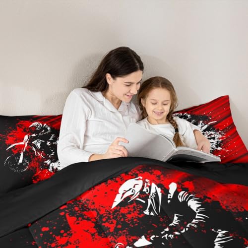 Image of Feelyou Kids Ombre Dirt Bike Duvet Insert Queen Size, Motocross Comforter Set Boys Girls Extreme Sports Bedding Set Teens Bedroom Decor Microfiber Bed Set