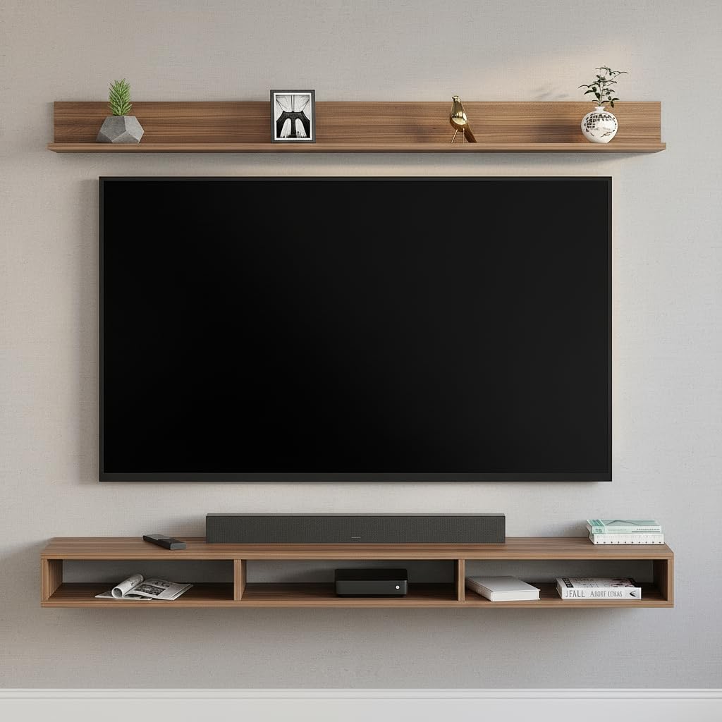 FURNEASER Sevenson Engineered Wood Wall Mounted TV Unit for 32,43 & 50 Inch TV | Floating Entertainment Center with Top Display Shelf & Bottom Storage | Exotic Teak-image-37