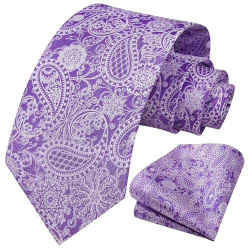 Image of HISDERN Ties for Men Paisley Floral Tie Handkerchief Classic Woven Business Formal Necktie and Pocket Square Set Wedding
