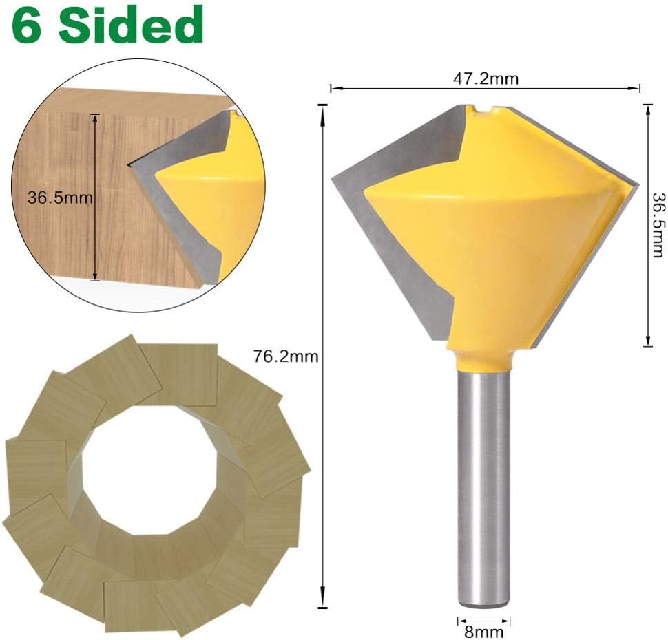 1PC 8mm Shank 6 Sided 8 Sided 12 Sided 6 Sided Multi Sided Glue Joint Router Bit Set (Size : 6 Sided)