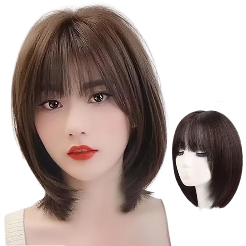 Amazon.co.jp: フルウィッグ 人毛 前髪 ぱっつん ボブ ウィッグ つむじ