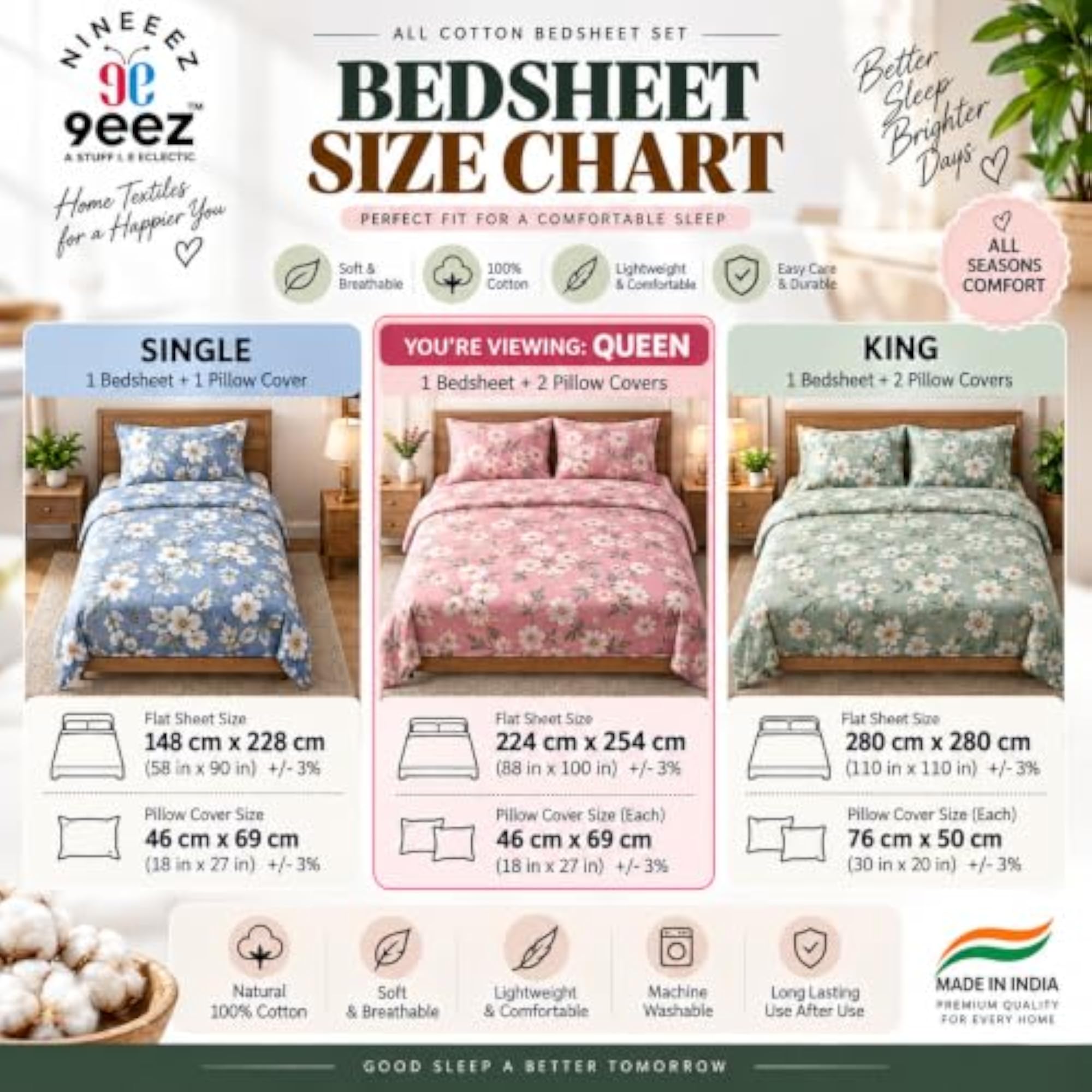 100% Cotton Feather Touch Queen Bedsheet Set