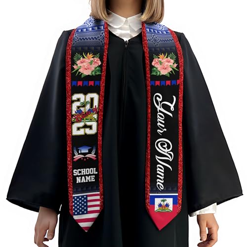 MonkeyVan Custom Haitian Graduation Sash 2025,Personalized Haiti Flag Graduation Stole,Haitians American Flag Graduation Sash S45
