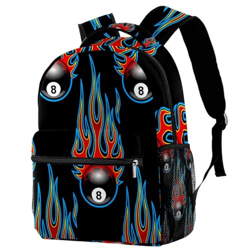 Sac à dos d'école multicolore flammes de billard 8 balles pour fille garçon et voyage