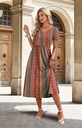 Image of OFEEFAN Summer Dresses for Women Flowy Casual A-Line Midi Dress Beach Vacation Sundresses with Pockets S-2XL