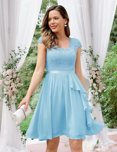 Image of Wedtrend Women's Bridesmaid Dresses Short Prom Dress Ruffle Semi Formal Cocktail Dresses Floral Homecoming Dress