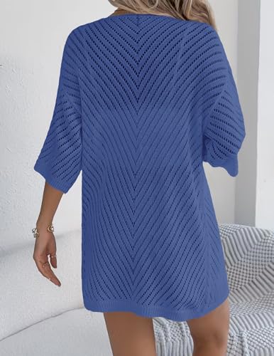 Image of Zeagoo Lightweight Summer Cardigan for Women Short Sleeve V Neck Crochet Kimonos Loose Open Front Hollow Out Cover Ups