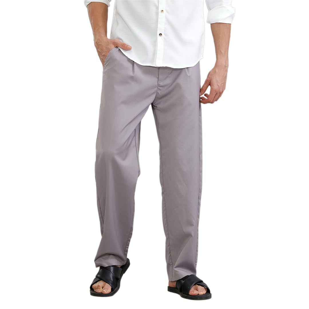 WROGN Men's Lightweight Trousers | Solid Design | Loose Fit in neutral