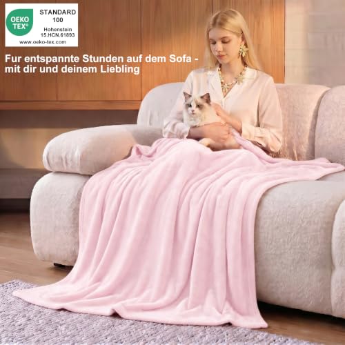 WAVVE Kuscheldecke Flauschig Decke Tagesdecke 150x200 - Sofadecke Hellrosa – Ansicht 2