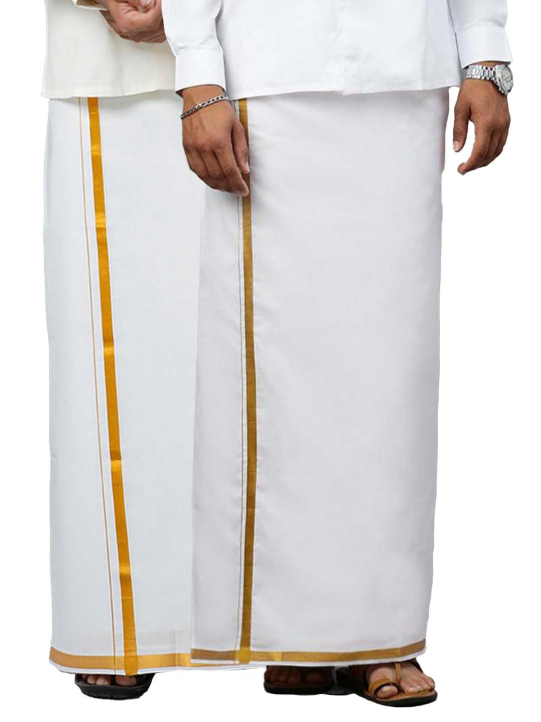 ramraj cotton Men White & Cream Pure Cotton Single Layer Dhoti with Gold Zari Border (Pack of 2).-picture-26
