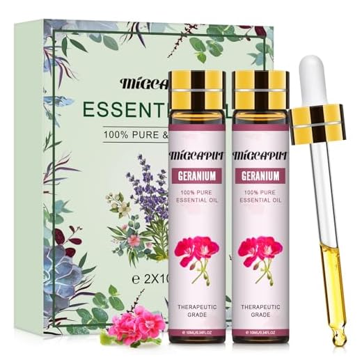 MIGCAPUT Aceite Esencial de Geranio 2 x 10ML, 100% Puro Natural Aceites Esenciales de Aromaterapia de Grado Terapéutico, Set de Aceites Esenciales para Humidificador Difusor, SPA, Masaje, Jabón