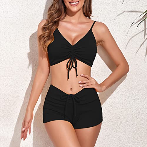 Homesen Conjunto de biquíni feminino duas peças biquíni com cordão e cordão ajustável biquíni roupa