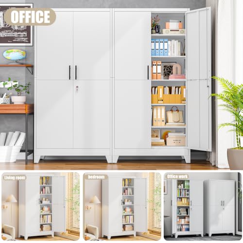 Image of PAOFIN Metal Kitchen Pantry Storage Cabinet with Lock Doors and Shelves