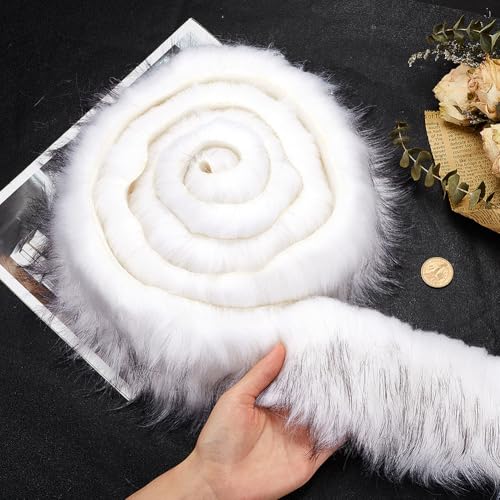 GORGECRAFT 180x7-13cm Faux Fur Roll Classic Hood Trim for Women White Shaggy Artificial Wool Fabric Precut Fluffy Plush Craft Fur Strips for Down Jacket Hood Replacement Winter Collar Wrist Cuffs DIY - Image 3