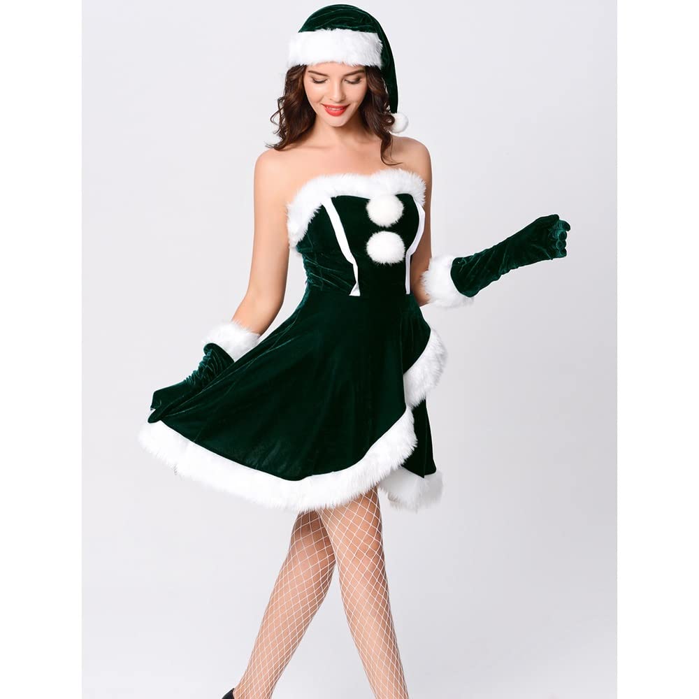 white christmas dresses Deluxe Sexy Red Santa Claus Costumes Adult Women Christmas Fancy Dress –  jetechband main image 1