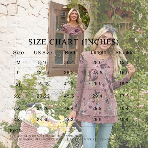 Netsmile Women's Tops Fall Long Sleeve Tunics Loose Dressy Casual Shirts Lace Hem Crewneck Sweatshirt for Leggings4