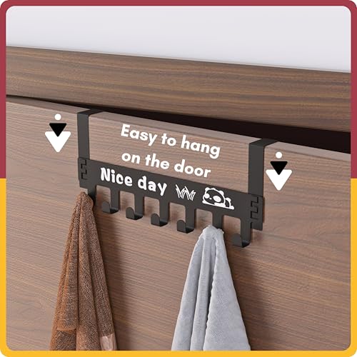 Image of Amiraj Powder-Coated Over Door Organizer, 7-Hook Heavy Duty, No-Drill Hanger for Bathroom, Bedroom & Kitchen (Black, Pack of 1)