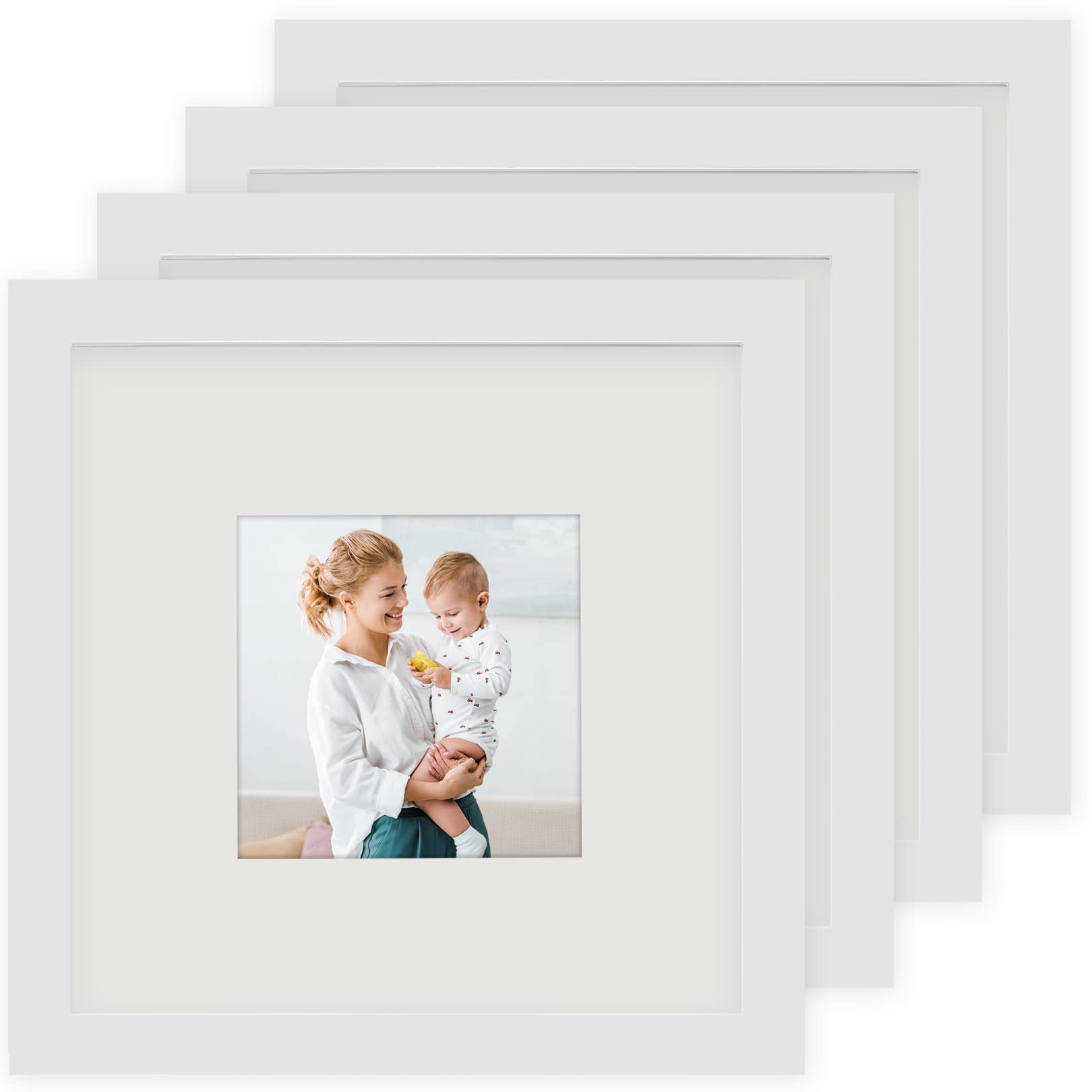 AEVETE8x8 Picture Frames White Wood 4 Pack Wall Tabletop Square Frames Display Photos 8x8 4x4
