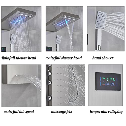 Columna de Ducha LED con Panel Luminoso, Sistema de Chorro Cascada y Masaje Corporal, Montaje en Techo miniatura 5