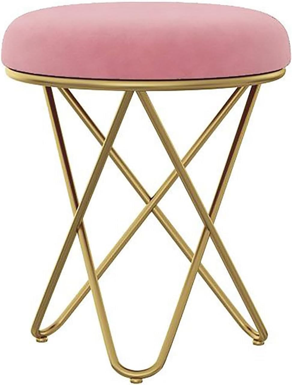 Vanity Stool for Makeup Room with Metal Legs | Upholstered Makeup Chair for Dressing Table | Compact Foot Stool & Accent Seating for Bedroom, Living Room & Vanity Area (Pink)-image-2