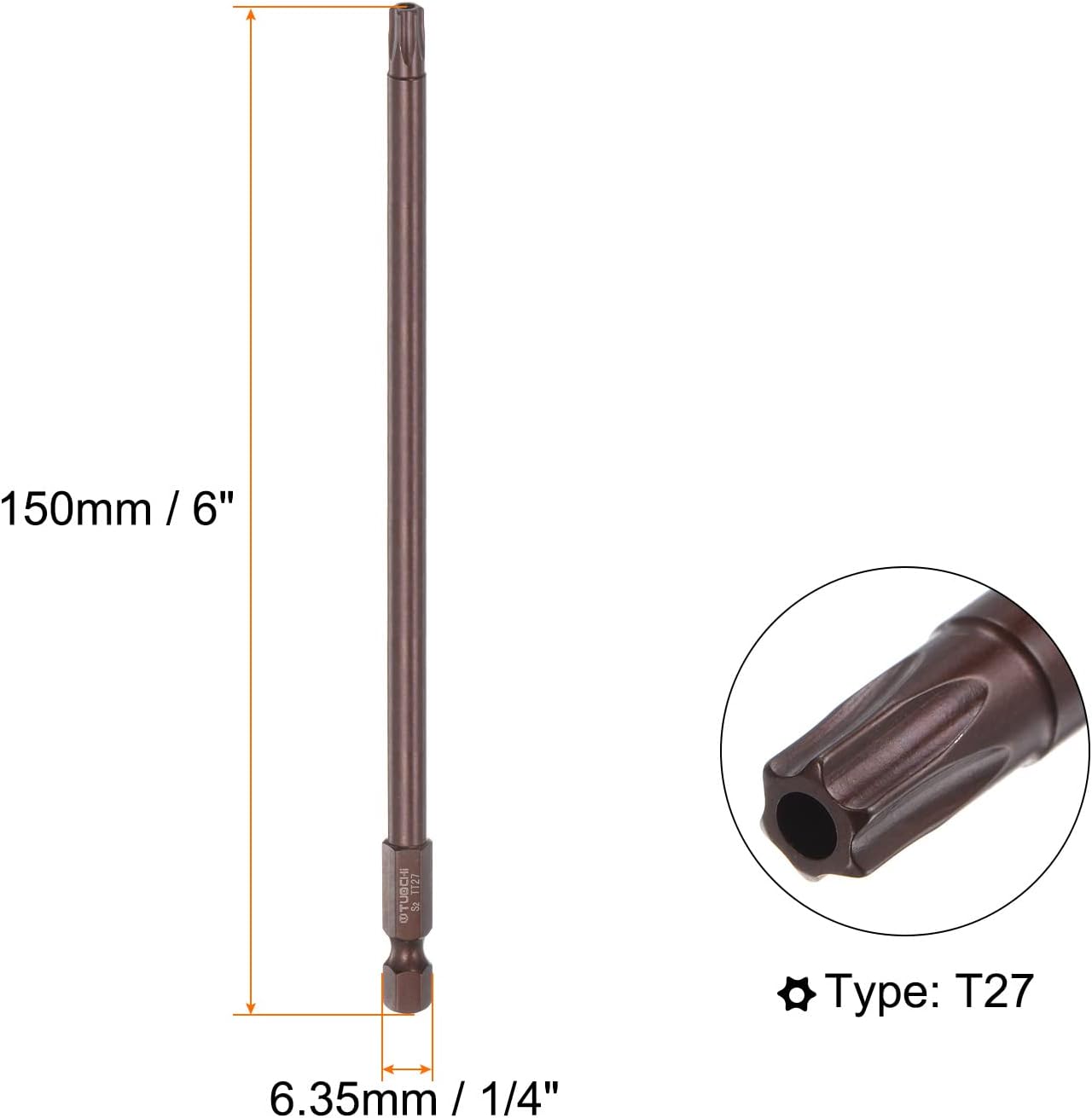 HARFINGTON 2pcs T27 Torx Bit 1/4" Hex Shank 6" Length Magnetic Security Star Screwdriver Power Tool, Red