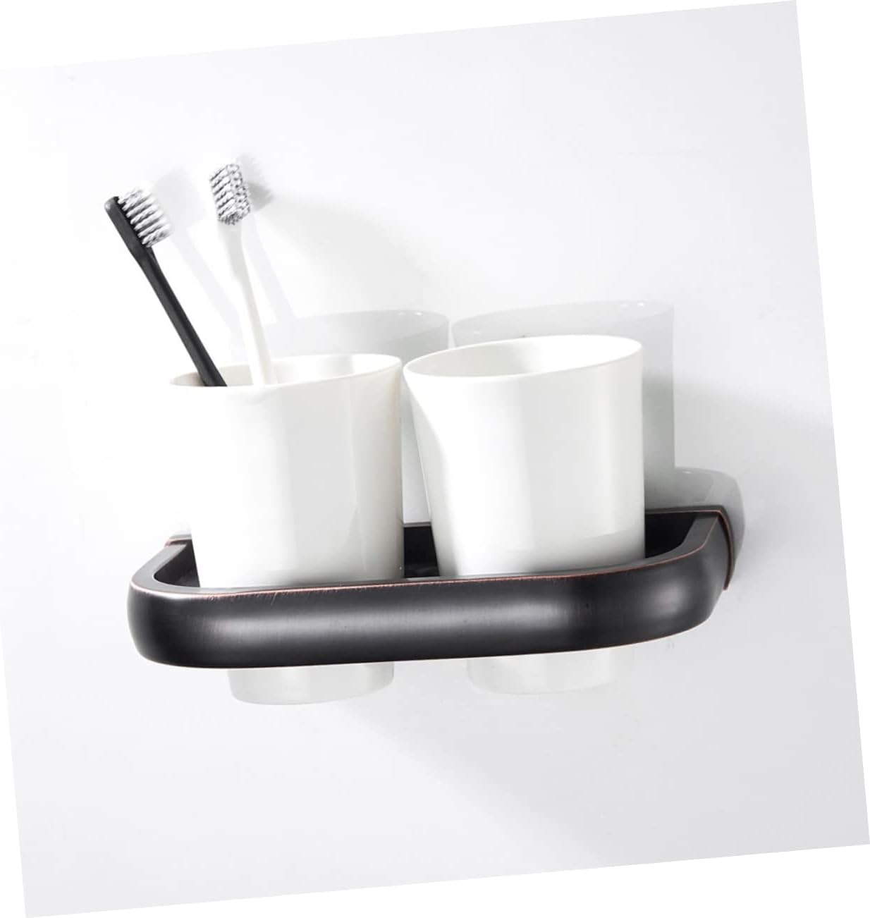 Garneck Black Toothbrush Cup Holder Wall-Mounted Toothbrush Rack Bathroom Decor Hotel Accessory Rust-Resistant Elegant Design