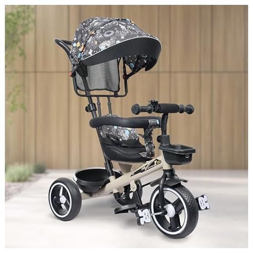 Luusa® Hyper 500 PRO Galaxy/Adjustable Canopy Plug N Play Trike/Baby Tricycle with Parental Control for Age Group 2+ Years Boys/Girls/Carrying Capacity Upto 30-KGS Proudly Made in India (Beige)