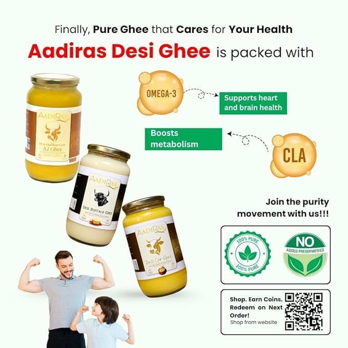 Image of Aadiras A2 Hallikar Desi Cow Ghee I Bilona Curd-Churned Method | Pure, Danedar and Aromatic | Grass Fed and Non GMO | Easy to Digest | Lab Tested | Glass Jar - 250ml